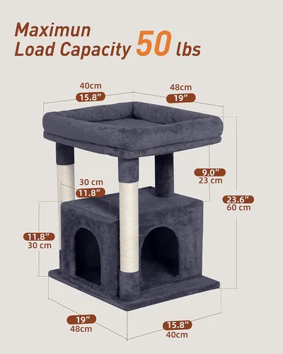 Miniatura 5 de Árbol para gatos grandes, 19 x 15.8 pulgadas, percha grande para gatos adultos, torre para gatos de 23.6 pulgadas con poste rascador, condominio