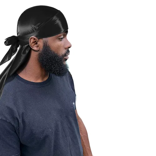Miniatura 20 de Paquete de 3 piezas de durags sedosas para ondas de hombres, de regalo 1 gorra para marcar las ondas, talla única