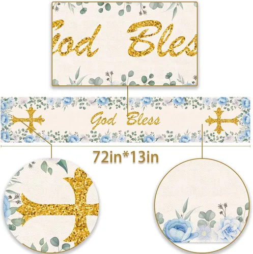 Miniatura 2 de Pudodo Camino de mesa de bautismo para niños, Dios bendiga la primera comunión, bautizo, baby shower, fiesta, cocina, comedor, decoración del hogar