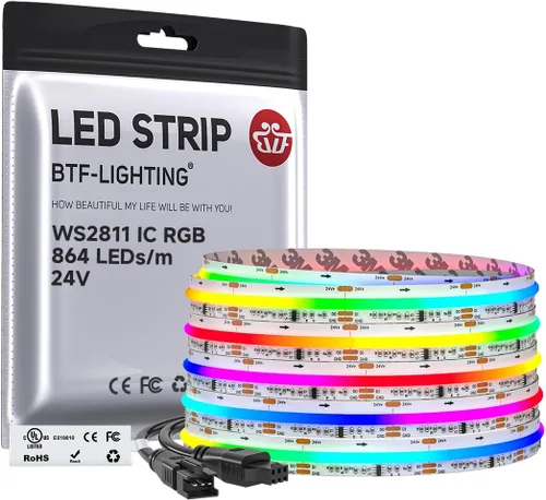 Miniatura 17 de BTF-LIGHTING FCOB WS2811 IC RGB Tira de LED COB 864LED/m Flexible Alta Densidad Luz Uniforme de Perseguida de Color DC12V 5 m 24IC/m 12mm de Ancho