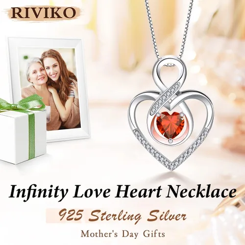 Miniatura 20 de RIVIKO Collar con símbolo de corazón infinito para mujer, plata de ley 925, delicado colgante de corazón para el día de San Valentín, día