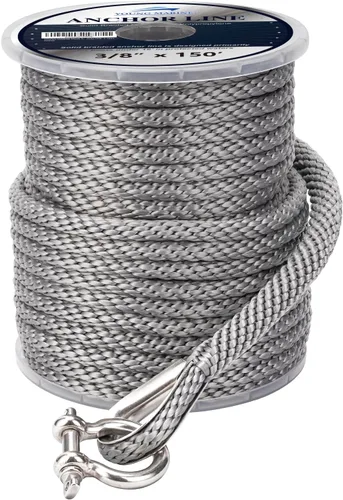 Miniatura 4 de YOUNG MARINE Hecha de 3/8 pulgadas, 100 pies, 150 pies, línea de anclaje trenzada de alta calidad MFP, cuerda de anclaje trenzada con dedal de acero