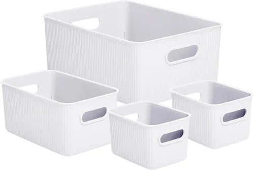 Miniatura 31 de Superio Ribbed Collection – Cesta decorativa de plástico abierta para el hogar, color azul (juego de 4) 1 grande, 1 mediano, 2 pequeñas – cajas