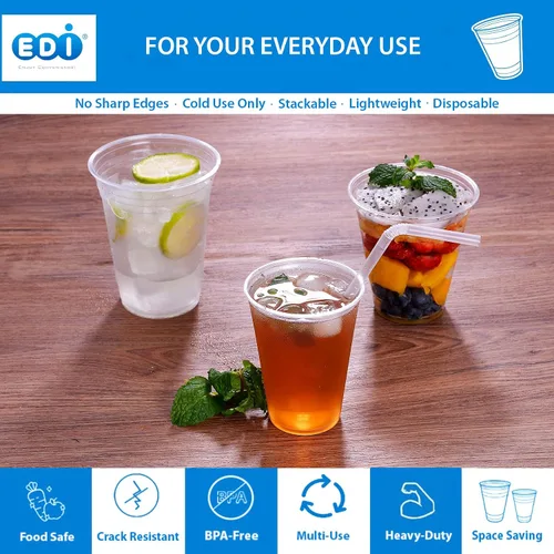 Miniatura 3 de EDI Vasos de plástico PET desechables transparentes de 10 onzas, duraderos, resistentes a las grietas, sin BPA, apilables, paquete de 100
