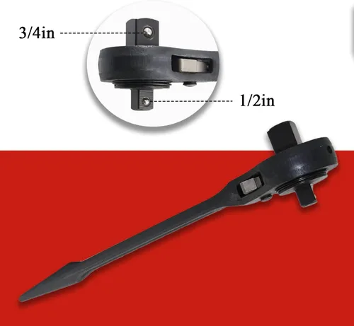 Miniatura 3 de MacWork Llave de trinquete de doble cabezal de 3/4 pulgadas x 1/2 pulgadas, llave de andamio de palanca resistente de cabeza redonda de 16 pulgadas.