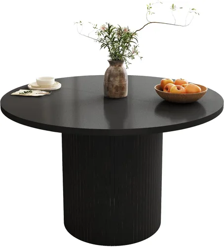 Miniatura 14 de Mesa de comedor redonda de 47 pulgadas, mesa de comedor acanalada de granja, mesa de comedor redonda pequeña de madera moderna para cocina, sala