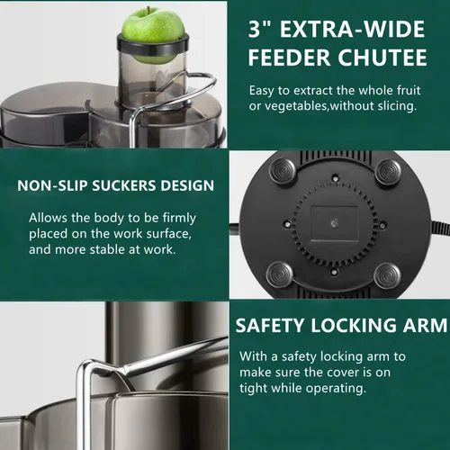 Miniatura 6 de Extractor de exprimidores de 400 W, centrífugo de jugo de canal de alimentación de 3 pulgadas para frutas y verduras enteras, sin BPA, máquina