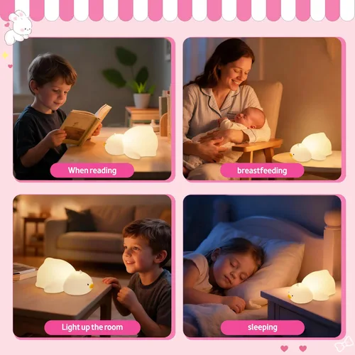 Miniatura 7 de Luz nocturna para niños, luz nocturna LED de silicona regulable recargable con 7 colores, lámpara de noche para guardería de bebé, lámpara táctil