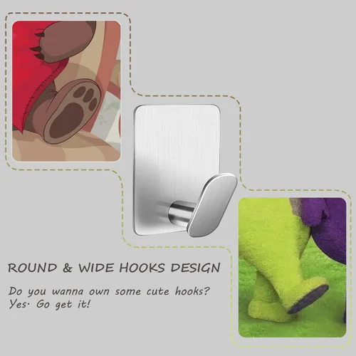Miniatura 3 de DELITON - Ganchos adhesivos para colgar ropa, toallas, sombreros en el baño o la cocina, acero inoxidable SUS 304, plata Plateado