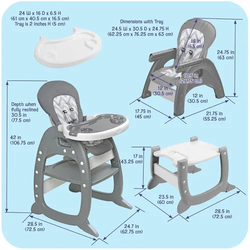 Miniatura 5 de Badger Basket Envee II - Silla alta convertible para bebé con asiento de alimentación infantil, asiento elevador y escritorio para niños pequeños