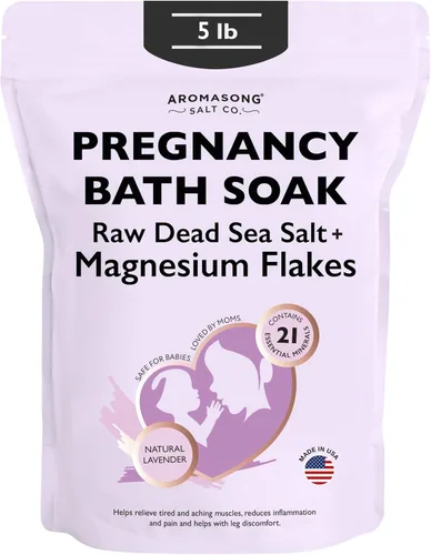Aromasong Baño de embarazo del Mar Muerto 5 libras – Lavanda natural pura escamas y minerales de magnesio – Embarazo, dolor muscular posparto y