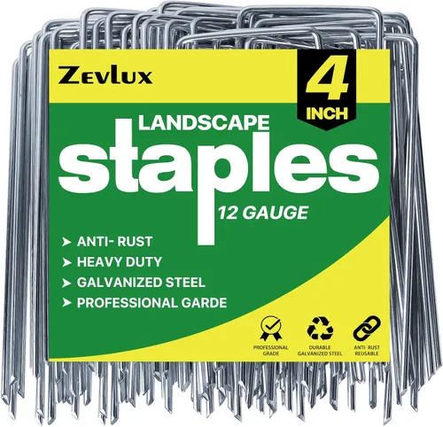 Paquete de 300 estacas de jardín de 4 pulgadas, grapas de jardín galvanizadas resistentes para vallas, césped, barreras de malezas y telas de