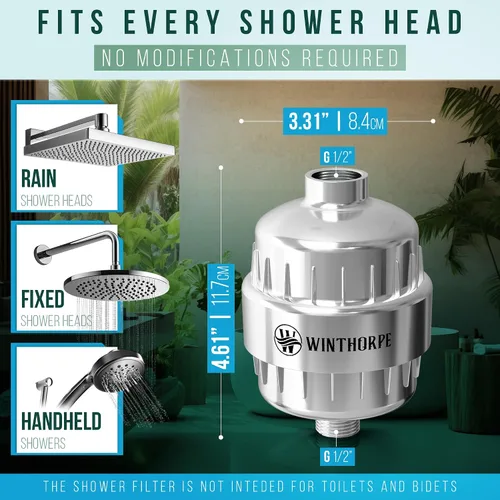 Miniatura 3 de Winthorpe - Filtro de ducha para filtración de agua al 100 %, suaviza el agua dura, elimina el cloro, las toxinas y los metales pesados para una