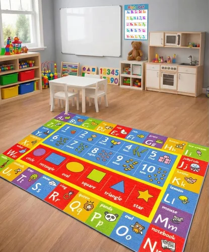 Miniatura 11 de KC Cubs Alfombra educativa antideslizante con alfabeto, números y formas de 3 x 3 pulgadas, para niños, guardería, aula, sala de juegos, guardería