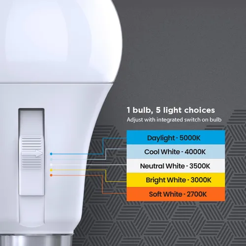 Miniatura 6 de Bombilla LED con sensor de movimiento Feit Electric, A19 equivalente a 60 W, 5CCT, no regulable, base media E26, CRI 90, 800 lúmenes, blanco