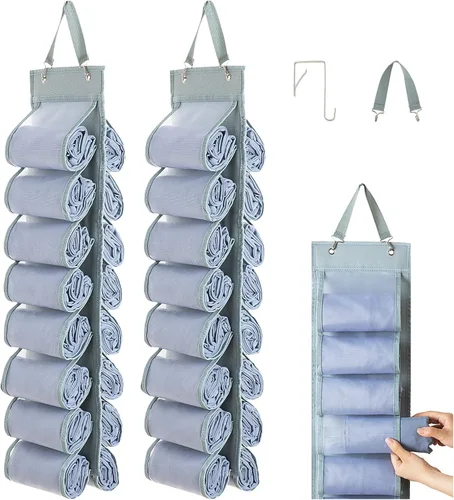 DHSFKBE Organizador de Almacenamiento de Leggings - 2 PCS Organizador de Camisetas, Organizadores de Armario Colgantes y Almacenamiento con 16 Gris