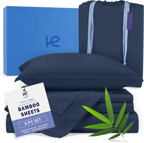 Miniatura 11 de Kickoff Sábanas de bambú de viscosa tamaño King, 4 piezas, 100% viscosa de bambú orgánico, juego de sábanas refrescantes tamaño King, ropa de cama