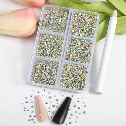 Miniatura 2 de Beadsland 7200 piezas de diamantes de imitación con parte trasera plana, gemas de cristal AB para uñas diamantes de imitación de cristal redondos