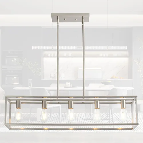Miniatura 14 de Lámparas de Cocina para Comedor, Candelabros Rectangulares de Estilo Granja para Comedores, Lámpara Colgante Industrial de 5 Luces en Negro Mate