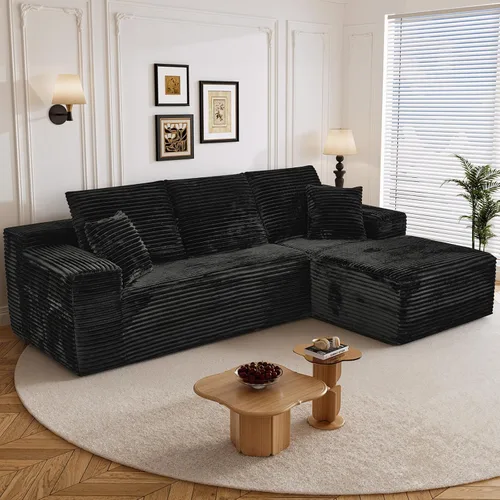 Sofá seccional sin costuras de 108" en forma de L para sala de estar, cómodo sofá de corduroy con chaise, amplios reposabrazos, asiento profundo,