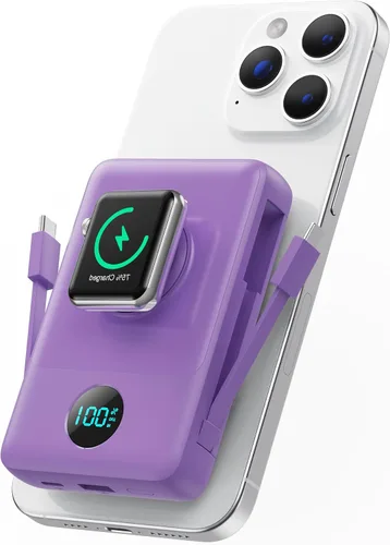Miniatura 11 de Cargador portátil magnético para MagSafe con cable integrado, cargador para iWatch, banco de energía inalámbrico de 10800mAh, artículos esenciales