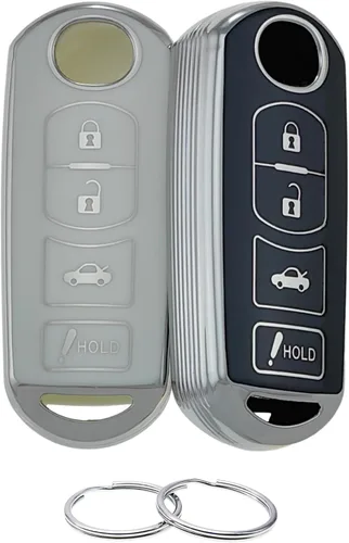 Miniatura 10 de REPROTECTING Funda para llavero de TPU compatible con Mazda 3 6 CX-5 CX-7 CX-9 MX-5 Miata Toyota Yaris iA Scion iA 2009-2019 (negro/blanco)