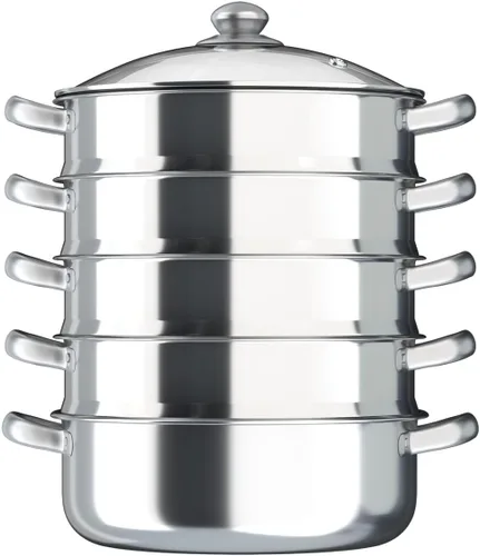 Miniatura 10 de Vaporizador de acero inoxidable de 10 pulgadas, vaporizador de 5 niveles para cocinar con tapa de vidrio templado y 4 rejillas de vapor, cesta de 10