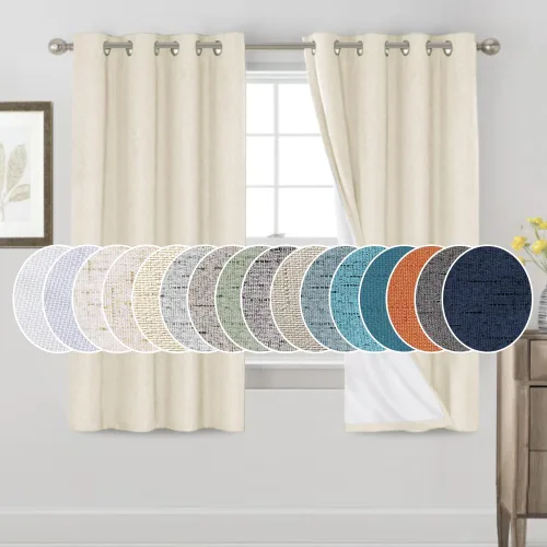 Miniatura 57 de Primitive - Cortinas opacas 100 % de lino texturizado natural para dormitorio, sala de estar, cortinas para ahorra energía, tela de arpillera