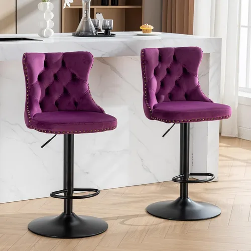 Miniatura 141 de Aoowow Juego de 2 taburetes de bar giratorios, taburetes de bar ajustables con respaldo de terciopelo copetudo, sillas de bar modernas tapizadas