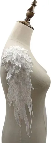 Apliques de ala de ángel, alas bordadas, apliques blancos para vestidos, apliques de hombro 1 par (blanco)