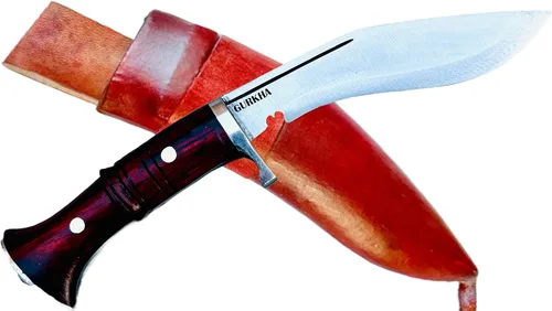 Gurkha Cuchillo Kukri Hoja Fija 4.25 IN Panawal Ankhola Total 9 IN Funda de cuero Khukuri y bloqueador en el mango, martillado a mano en Nepal