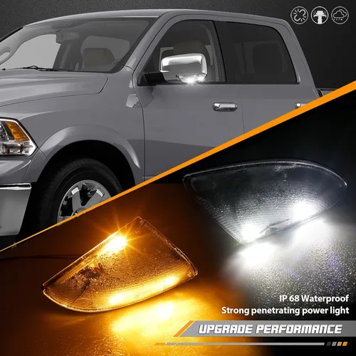 Miniatura 4 de HERCOO Conjunto de Lámpara de Luz LED de Espejo Lateral con Señal de Giro y Luz de Charco Compatible con Dodge Ram 1500 2500 2010-2018, Ram 1500