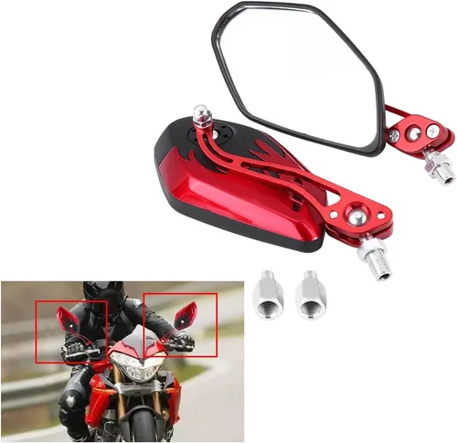 Miniatura 7 de 1 par 0.315 in 0.394 in universal motocicleta retrovisor espejos scooter aluminio llama patrón espejo vista lateral (rojo)