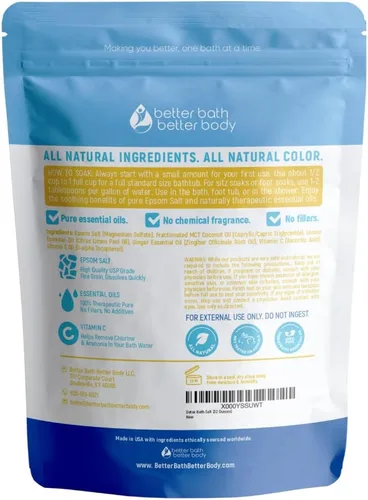 Miniatura 2 de Sales de epsom para baño desintoxicante, enjuague de aceites esenciales de jengibre y limón más vitamina C, 100% natural, sin perfumes, sin