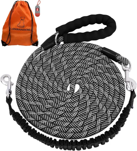 Miniatura 28 de Correa larga para entrenamiento de perros de 10 pies, 16 pies, 30 pies, 50 pies, 100 pies, cuerda de hilos reflectantes, correa resistente para Negro
