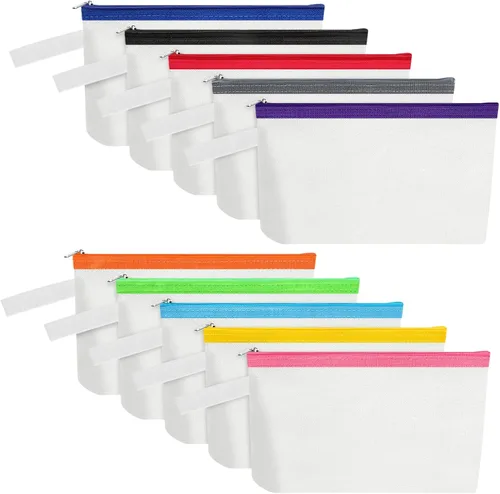 Miniatura 65 de 10 bolsas de maquillaje de lona de algodón con parte inferior y correa, bolsa de cosméticos multiusos con cremallera, bolsa de aseo de viaje, bolsa