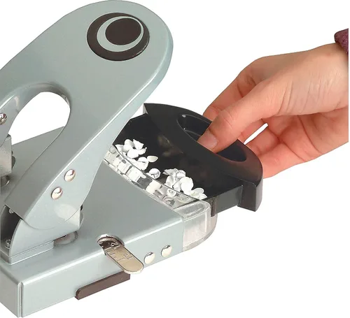 Miniatura 3 de Officemate Perforadora de lujo de 2 agujeros con cajón de virutas, capacidad para 50 hojas, plata/azul marino (90101)
