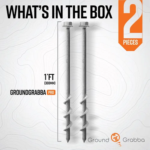 Miniatura 4 de GROUNDGRABBA Kit de tornillos de anclaje de tierra – 2 anclajes de tierra de 1 pie resistentes para vientos fuertes Kit de anclaje de tierra