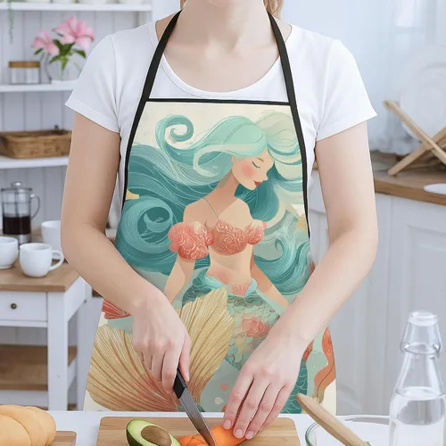 Miniatura 2 de Fanciful - Delantal de sirena para cocinar, diseño de fantasía acuática, delantal de cocina para barbacoa, jardinería y trabajo de chef