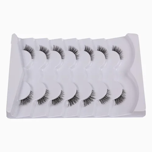 Miniatura 7 de Paquete de pestañas postizas cortas y naturales, pestañas finas, volumen ligero, banda transparente, suaves, paquete múltiple de 7 pares