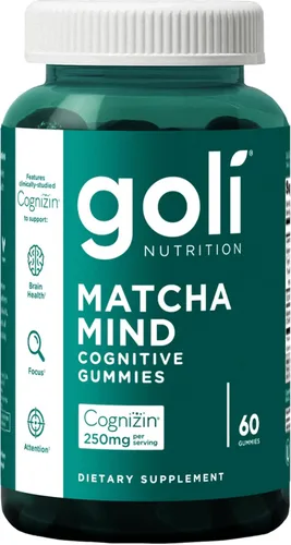 Goli Gomitas Matcha Mind - 60 unidades - Hojas de té verde en polvo con Cognizin para concentración, atención y salud cerebral, veganas, sin OMG,