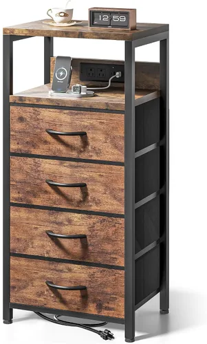 Miniatura 16 de Lazzanto Mesa de Noche Mesita de Carga para Dormitorio - Mesa de Noche con Estación de Carga, Mesita de Noche Moderna con Estante Abierto y 2