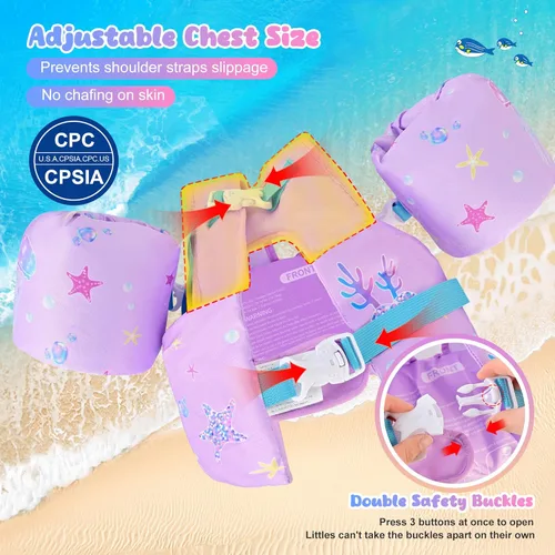 Miniatura 4 de Nemone Chaleco de natación para niños pequeños de 22 a 70 libras, flotadores para niños, chaqueta de natación con alas de agua para el brazo para A