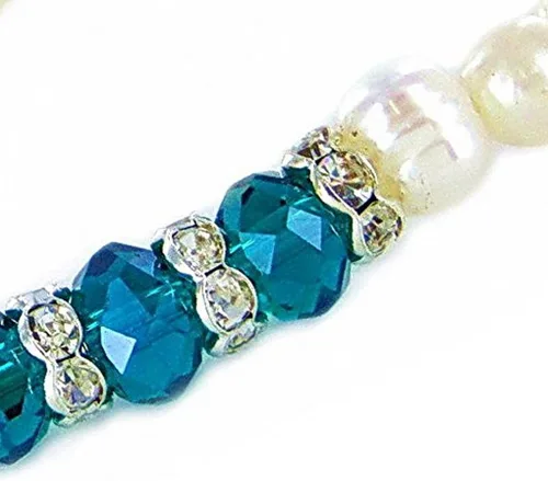 Miniatura 6 de Linpeng Elegante pulsera de piedra natal de perlas cultivadas de agua dulce para mujer, turquesa, 7 5 pulgadas de EE. UU