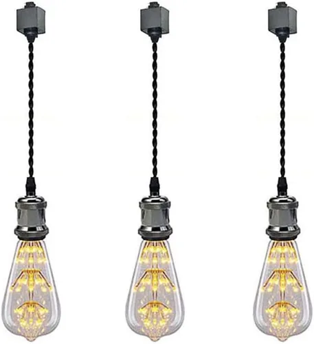 Miniatura 31 de Kiven 3 luces H System Track Mini colgante, soporte de lámpara con acabado negro perla, kit de luces de riel, colgante de rosa, tela trenzada