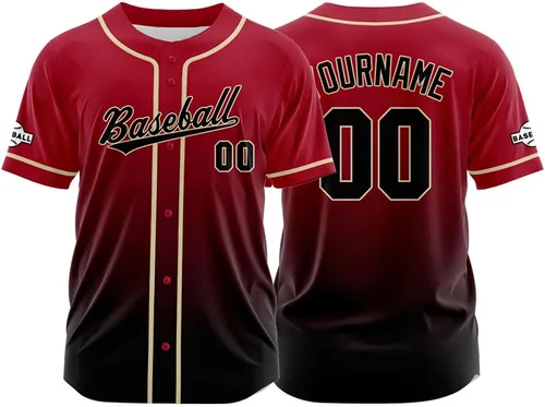 Miniatura 27 de Camiseta de béisbol con degradado personalizado, nombre, número y logotipo personalizados para hombres, mujeres y niños