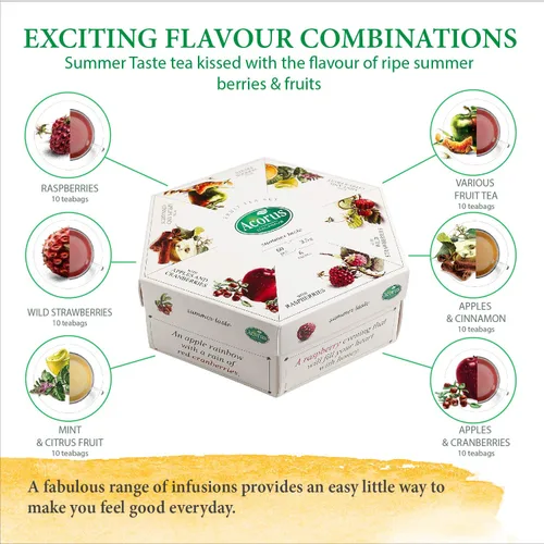 Miniatura 3 de ACORUS Summer Taste - Juego de té natural surtido, caja de regalo, caja de selección grande, 60 bolsas de té, 6 muestras de sabor a frutas y bayas