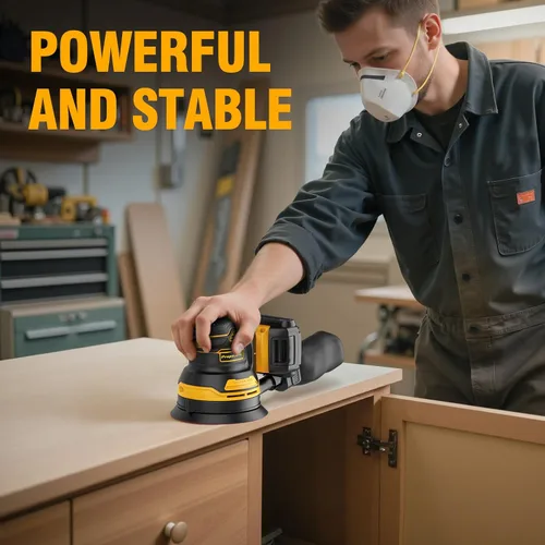 Miniatura 4 de Lijadora orbital aleatoria para batería Dewalt de 20 V, lijadora inalámbrica de palma de 5 pulgadas con 10 piezas de papel de lija, 3 velocidades