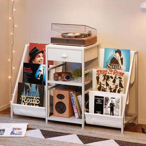 Miniatura 10 de Soporte para tocadiscos con cajón, mesa para tocadiscos con almacenamiento de discos de vinilo de hasta 280 álbumes, soporte giratorio con estante