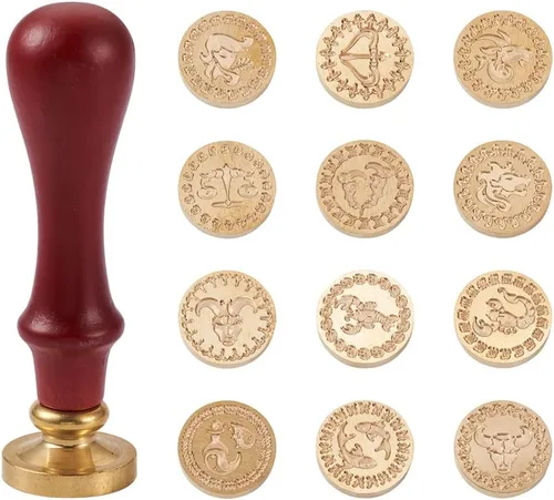 Miniatura 9 de Beadthoven - Juego de sellos de cera con 12 piezas de signos del zodiaco completo con temática de constelaciones, cabezas de latón y 2 asas